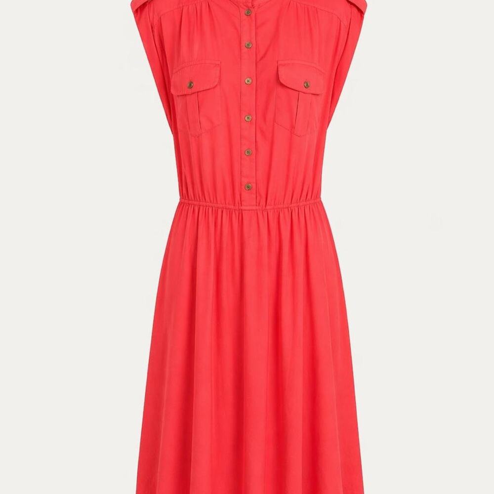 Coral Shirt Dress 2X | Utility Chic Button Front Pockets Cinched Waist Flowy